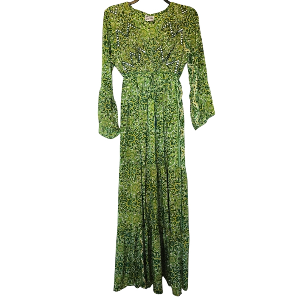 3/$15 Green 3/4 Bishop Sleeve Crew Neck Dress for Casual Wear